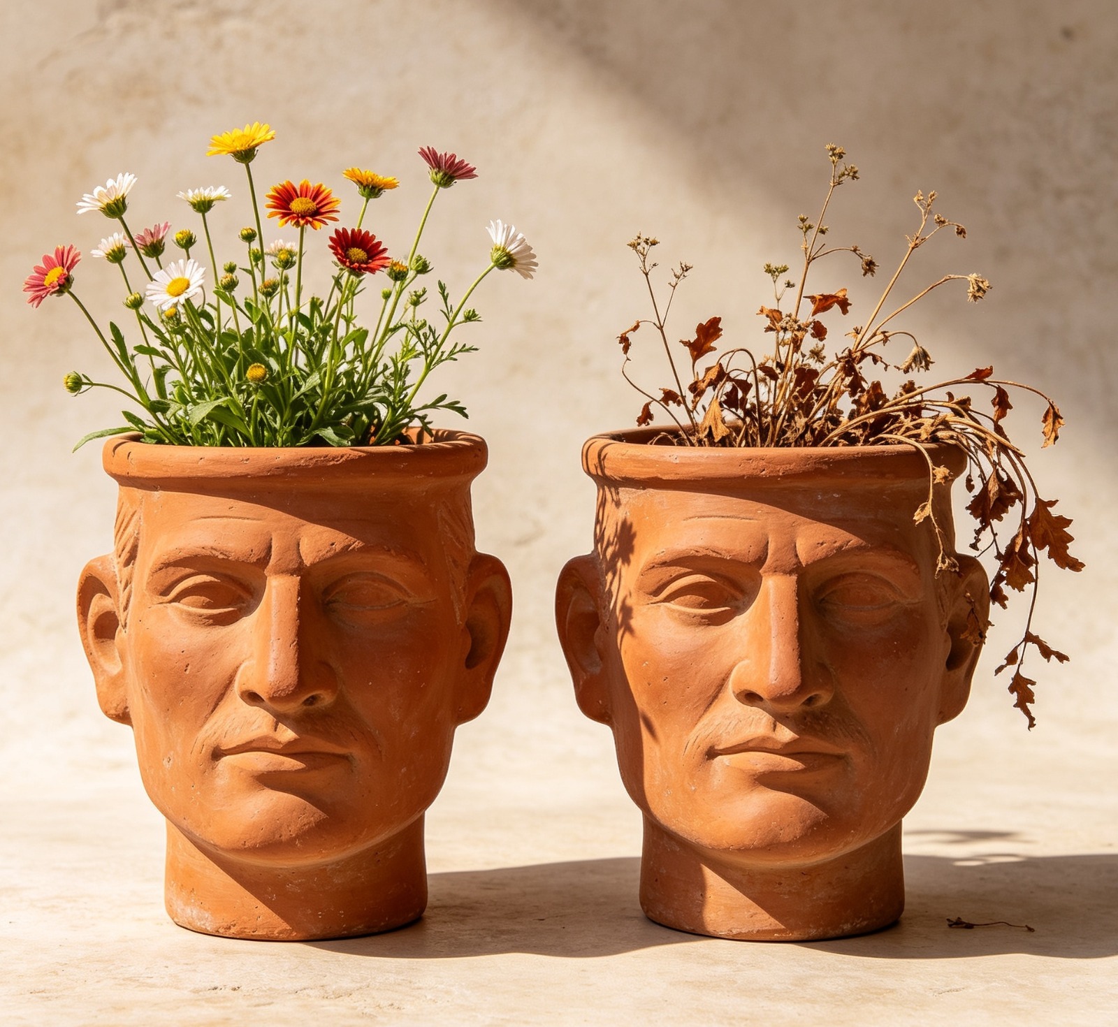 Decorative planters symbolising growth and renewal