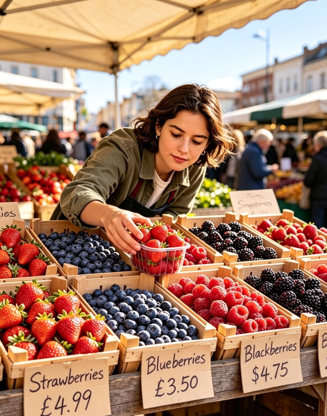 Woman buying berries at a market